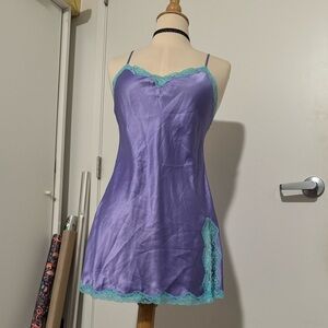 Victoria’s Secret Vintage Purple Satin Chemise with Lace Trim